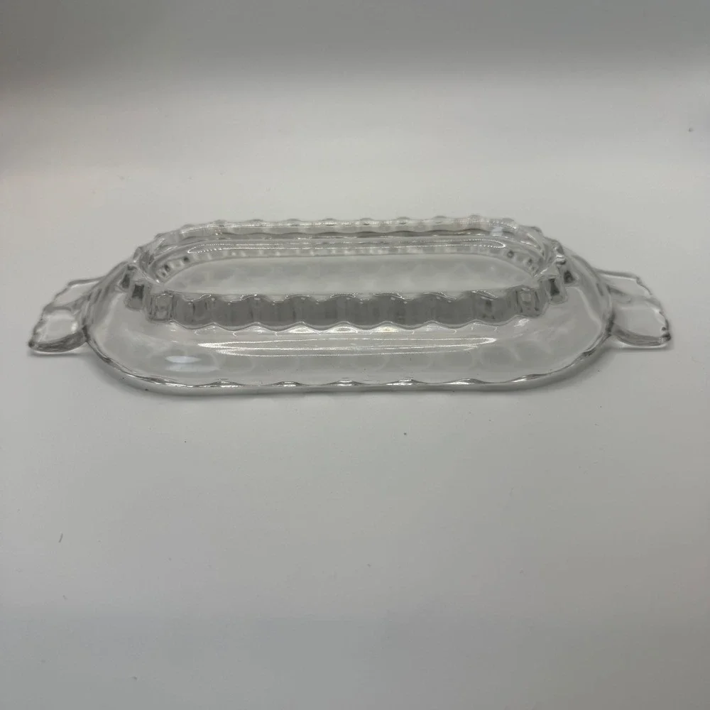 Vintage Clear Pressed Glass Relish Dish Scalloped Oval Serving Tray Tab Handles